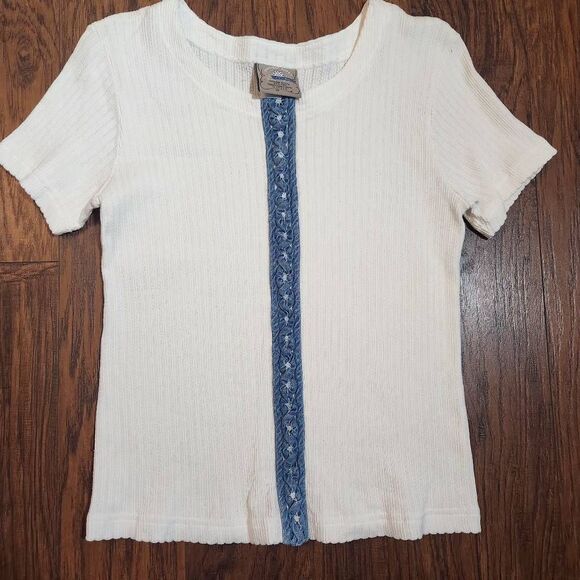 Ribbed white and denim top - Picture 1 of 4